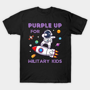 Purple Up Military Kids Military Child Month Astronaut Funny T-Shirt